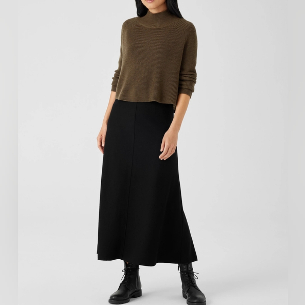 Eileen Fisher Wool Blend Italian Fabric Black Midi Skirt XL